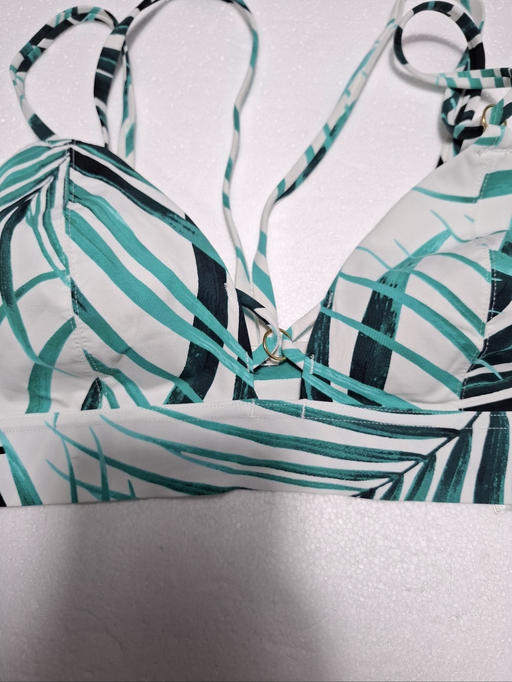 PINK Victoria's Secret Women's Green Leaf Print Triangle Swim Top Sz M - Picture 4 of 8